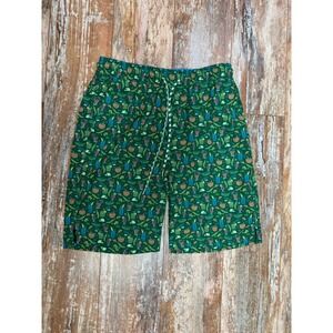 Mens Skiff Dogs Swim Trunks Size Small Tiki All Over Print AOP Green Mesh